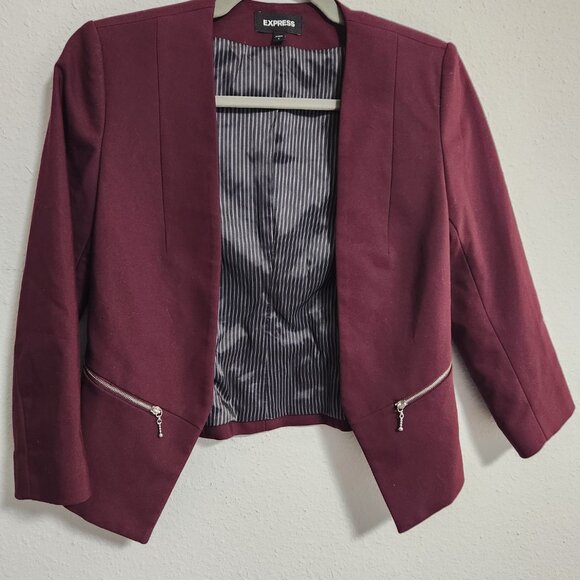 Express Women's Maroon Contemporary Blazer Jacket Small - Picture 3 of 12